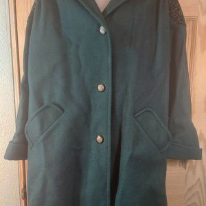 Russell Scott Green Long Wool Coat w Velvet Accent